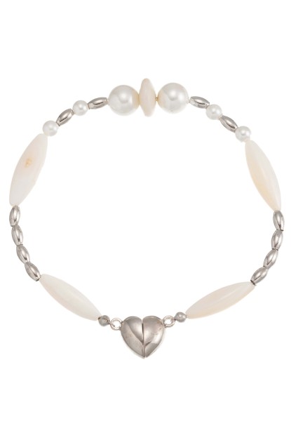 Leslii Armband Premium weißes Perlen-Armband Herz in Silber Weiß