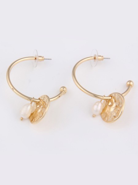 -50% SALE Leslii Damen-Ohrringe Creolen Perlen Glanz-Look goldene Modeschmuck-Ohrringe Gold Weiß