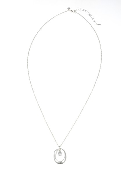 Leslii Lange Halskette Perlen Oval in Silber