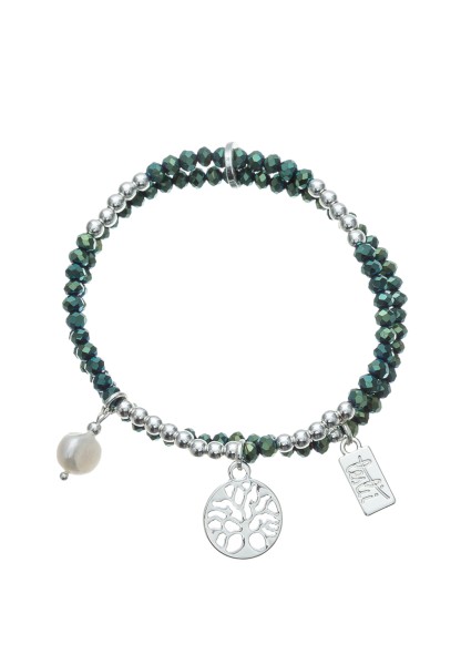 Leslii Damen-Armband Set Lebensbaum Glasperlen Grün Silber