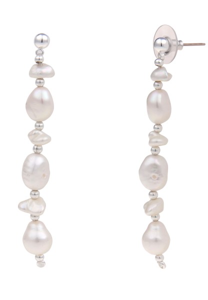 Leslii Damen-Ohrringe Ohrhänger Perlen-Ohrschmuck Süßwasser-Zuchtperlen Modeschmuck Weiß