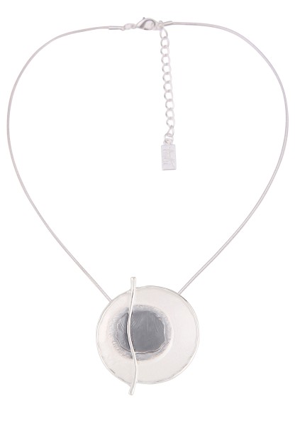 Leslii kurze Halskette mit runder Scheibe in Weiß Grau Silber