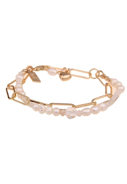 Leslii Damen-Armband Statement Süßwasser-Zuchtperlen Glieder-Armband Modeschmuck Gold Weiß