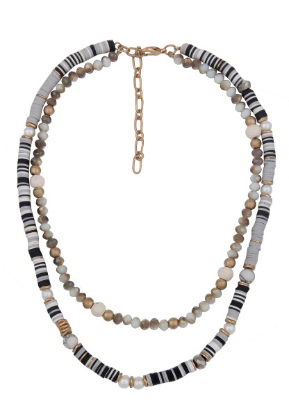 Leslii Halskette Layeringkette mit Kautschukscheiben und geschliffenen Glaskristallen
