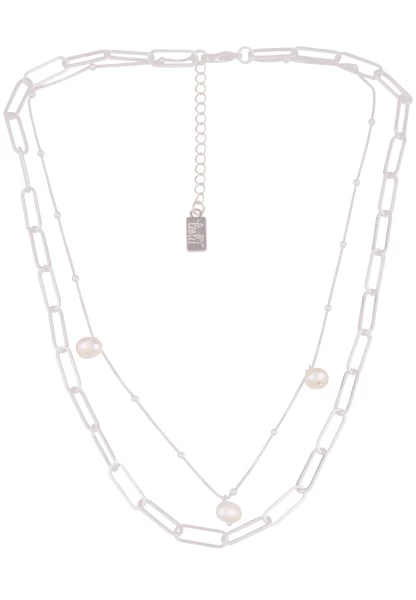 Leslii Damen-Halskette Layering-Kette mit Süsswasserperlen in Silber und Weiß Gliederkette und Venez