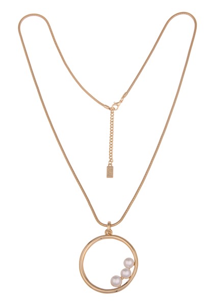 Leslii Damen-Kette Ring weißer Perlen-Anhänger Schlangen-Kette goldene Modeschmuck-Kette Gold