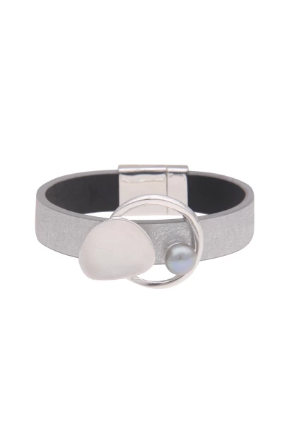 Leslii Armband grau Ring Metallscheibe