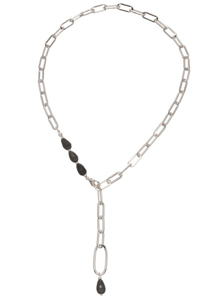 Leslii Halskette Damen Y-Kette Silberne Gliederkette mit tropfenförmigen Natursteinen in Silber