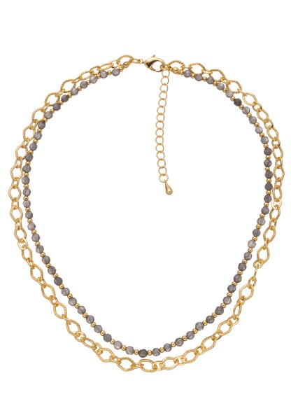 Leslii Halskette Layeringkette mit Gliedern und Natursteinen Premium 14k vergoldet