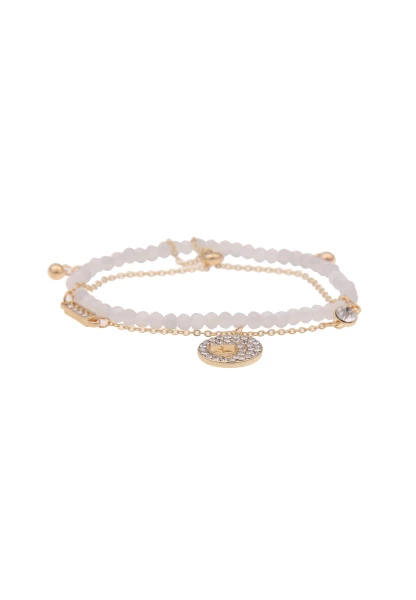 Leslii Damen-Armband Glitzer 2er-Set Strass Herz-Armband Glasperlen Modeschmuck Grau Gold