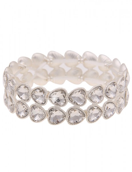 Leslii Damen-Armband Funkel-Herzen Herz-Armreif Statement-Armband Modeschmuck Silber Weiß