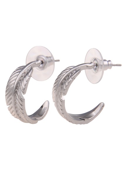 Leslii Damen-Ohrringe Creolen Feder-Look Muster silberne Modeschmuck-Ohrringe Ohrschmuck Silber