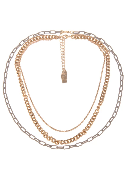 Leslii Damen-Kette Statement Panzer-Kette Layering Glieder-Kette Modeschmuck-Kette Gold Grau