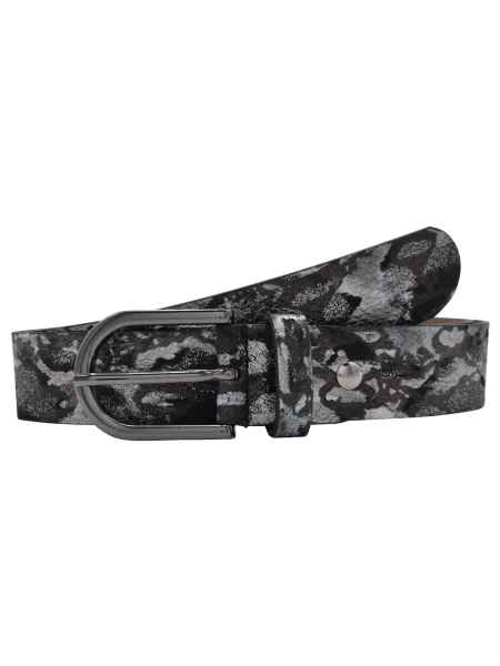 Leslii Premium Gürtel Leder-Gürtel Snake Animal-Print Metallic Breite 3,5cm Nappaleder Schwarz Gun