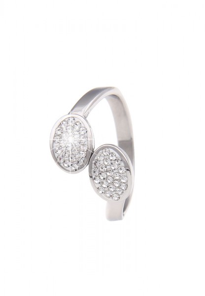 SALE Premium Damen-Ring Glitzer Ring Edelstahl-Ring Steel Strass-Ring Silber Weiß
