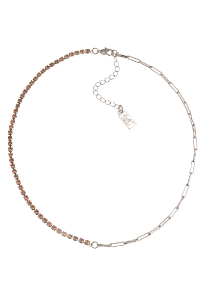 Leslii Kurze Halskette Glitzer Strass-Collier Kristall Silber Braun