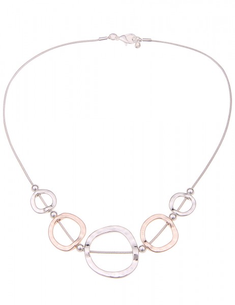 Leslii Damen-Kette Bicolor Ring-Anhänger Collier kurze Halskette Modeschmuck-Kette Silber Rosé
