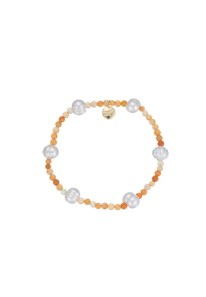 Leslii Armband Steinkugeln Perle Orange Weiß