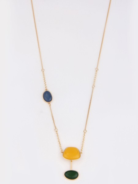 Leslii Damen-Kette Color Glieder-Kette goldene Halskette bunte Modeschmuck-Kette Gold Bunt