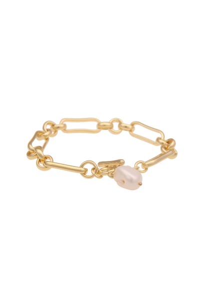 Leslii Damen-Armband Glieder-Armband Perlen-Armband goldenes Modeschmuck-Armband Gold Weiß