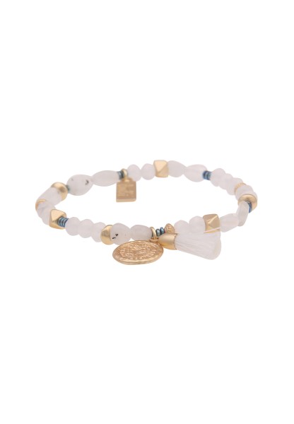 Leslii Damen-Armband Medaillon Natursteine Stein-Armband Modeschmuck-Armband in Weiß Gold