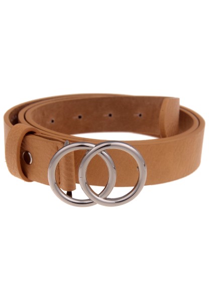 Leslii Damen-Gürtel Classic-Gürtel Doppel Ring brauner Gürtel Breite 3cm Steck-Schließe Sand Braun