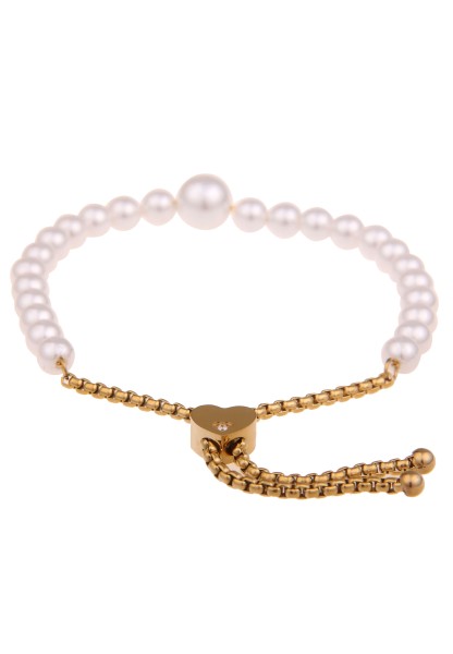 -50% SALE! Leslii Damen-Armband Premium weißes Perlen-Armband Gold Weiß