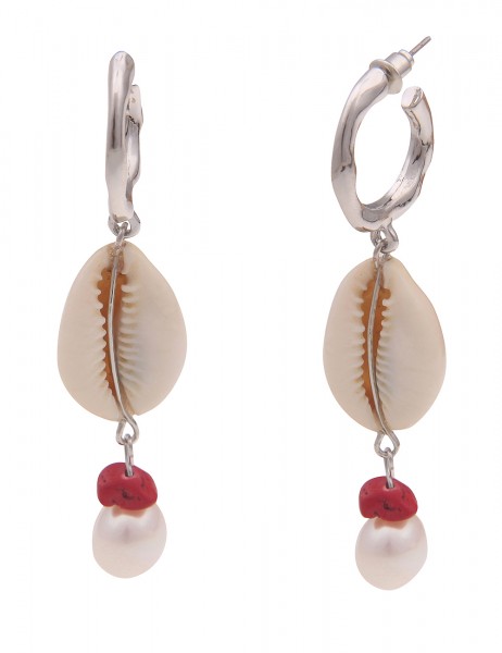 Leslii Damen-Ohrringe Creolen Muschel Perlen-Ohrringe Modeschmuck Ohrschmuck Weiß