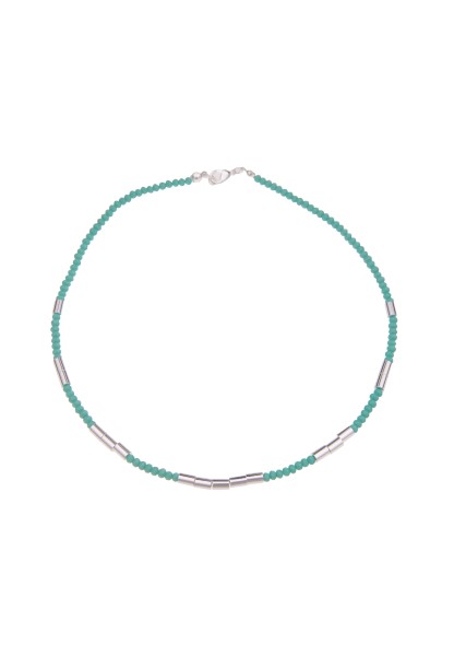Leslii Kurze Halskette Glasperlen-Kette Collier in Türkis Silber