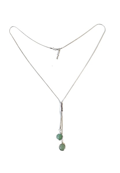 -50% SALE Leslii Halskette Y-Kette Naturstein grüne Stein-Kette Silber Grün