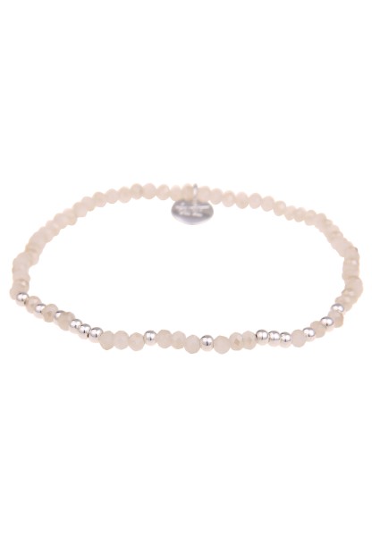 Leslii Damen-Armband Kathi Kristall Glasperlen-Armband Modeschmuck-Armband dehnbar Beige Weiß