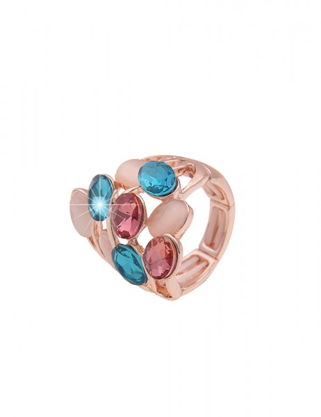 -50% Sale Leslii Damen-Ring Statement XXL-Ring Glas-Steine großer Modeschmuck-Ring Glitzer Rosé Bunt