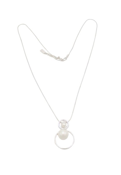 Leslii Damen-Kette Perlen-Ringe lange Halskette silberne Modeschmuck-Kette in Silber Weiß