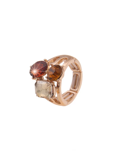 - 50% Sale Leslii Damen-Ring Statement Glas-Steine Trio goldener Modeschmuck-Ring Glitzer Gold Braun