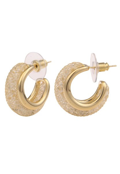 Leslii Damen-Ohrringe Creolen im Netz-Look Glas-Steine goldene Modeschmuck-Ohrringe in Gold