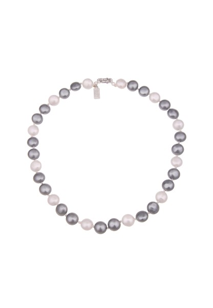 Leslii Damen-Kette Bicolor Perlen-Kette Muschelkern Perlen-Collier kurze Kette Modeschmuck Grau Weiß