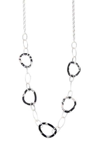 Leslii Damen-Kette Statement Muster-Ringe lange Halskette mit Schwarz-Weißen Ringen
