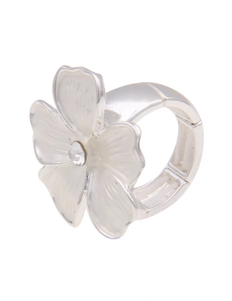 Leslii Damen-Ring Blume Strass-Blüte Statement-Ring silberner Modeschmuck-Ring Silber dehnbar