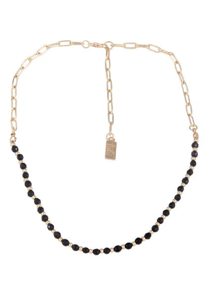 Leslii kurze Damen Kette schwarze Glasperlen und Glieder Kette 41cm + Verlängerung