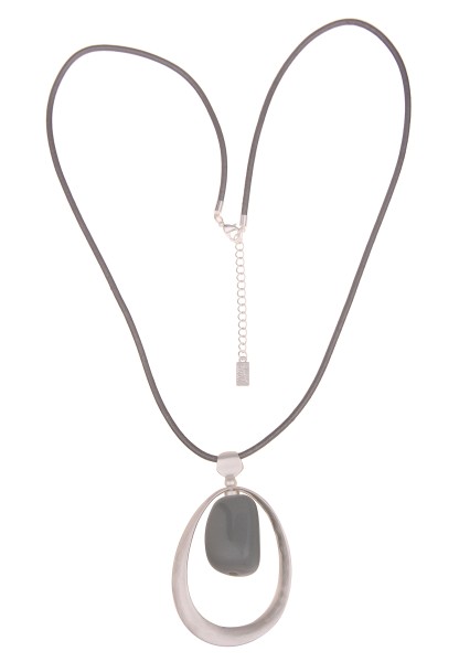 Leslii Damen-Kette lange Halskette Statement Oval Modeschmuck-Kette Metallic Grau Silber