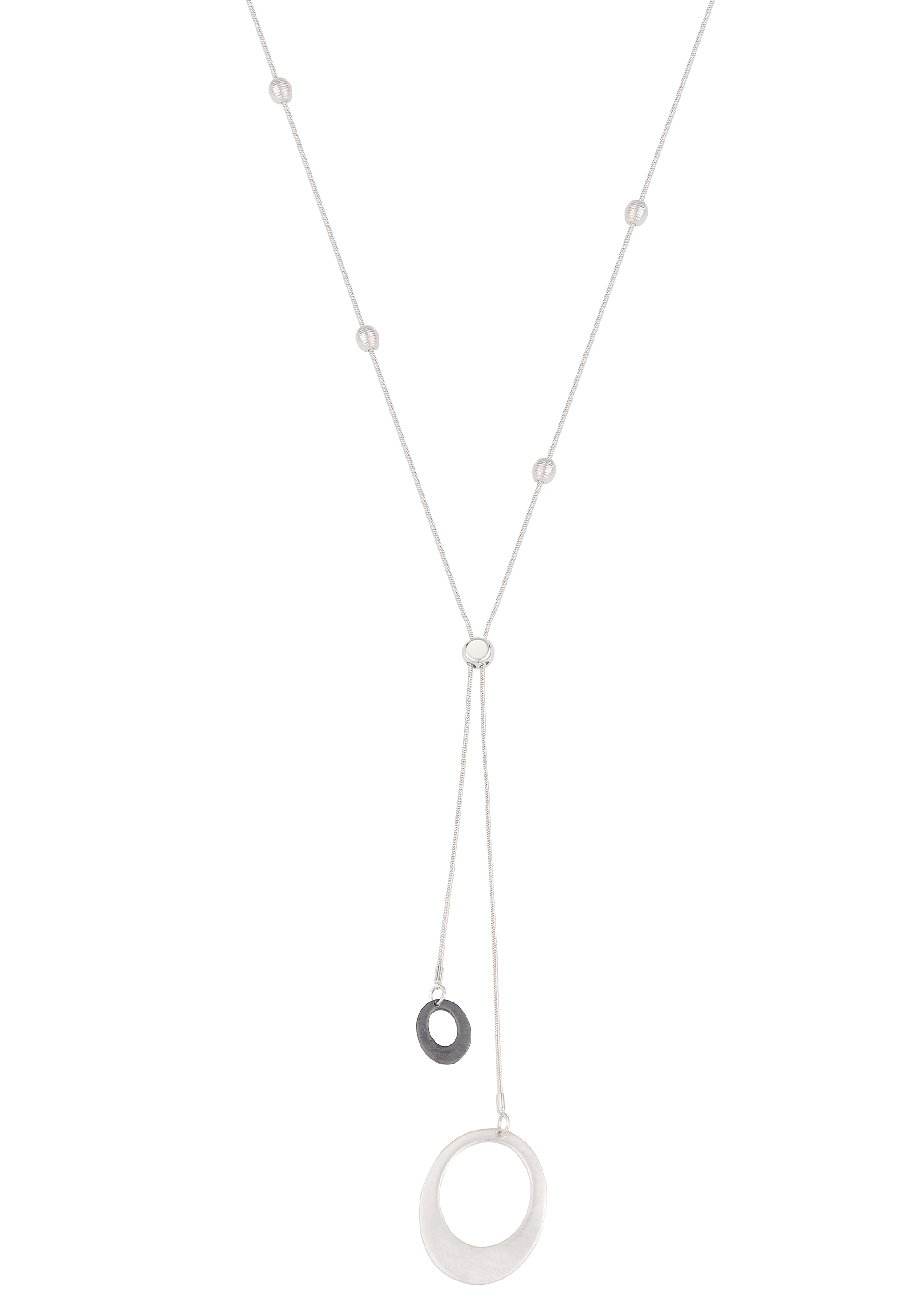 lange Halskette kleinen Kugeln Ringanhänger in Silber Schwarz | Leslii  Online Shop