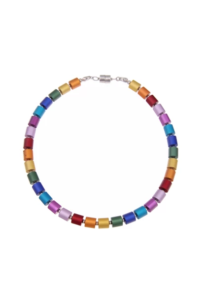 Leslii Damen-Kette Premium Lucy Collier Zylinder bunte Modeschmuck-Kette kurze Kette Silber Bunt