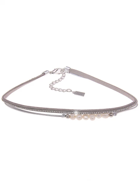 -70% SALE Leslii Kurze Halskette Choker Perlen in Silber Grau