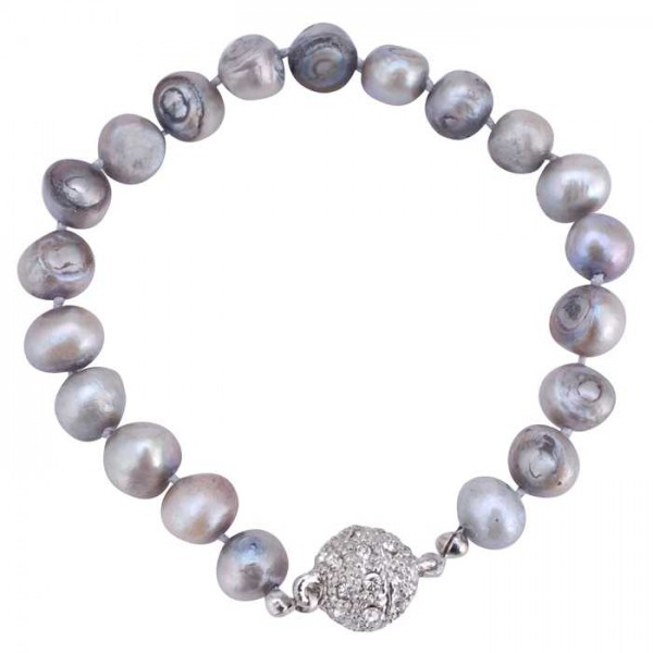 Leslii Damen-Armband Natur Perlen-Armband Bling Süßwasser-Zuchtperlen Magnet-Schließe Grau