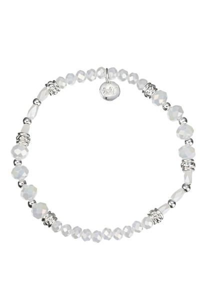 Leslii Damen-Armband Kiara Kristall Glasperlen dehnbar Weiß