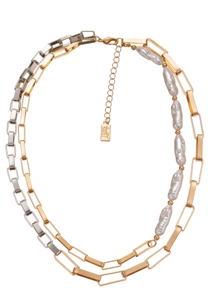 Leslii Kurze Kette Ankerkette Layering goldene Statement-Kette Perlen Gold Silber