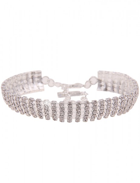 Leslii Damen-Armband Glitzer Statement-Armband Strass-Armband Modeschmuck-Armband Silber Weiß