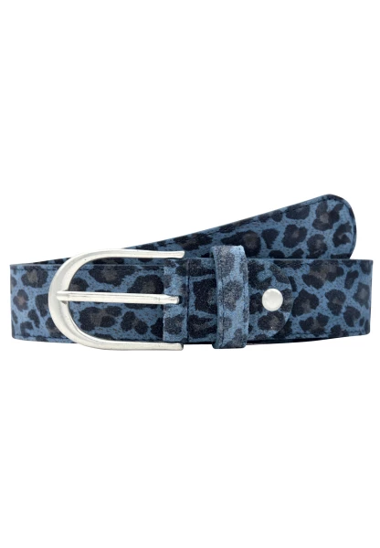 Leslii Premium Gürtel Leo Print Leder-Gürtel 4cm Veloursleder in Blau