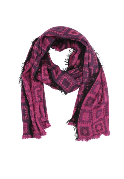 -50% SALE Leslii Schal Kachel-Muster pinker Schal Fransen-Schal gemustert in Fuchsia Pink Lila