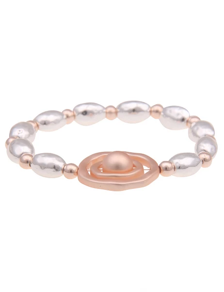 Leslii Damen-Armband Bicolor Statement-Armband dehnbar Modeschmuck-Armband Rosé Silber